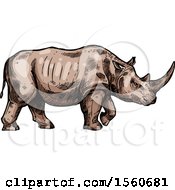 Poster, Art Print Of Sketched Rhinoceros Walking