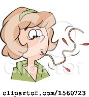 Clipart Of A White Woman Sucking Up A Messy Spaghetti Noodle How Not To Eat Spaghetti Royalty Free Vector Illustration