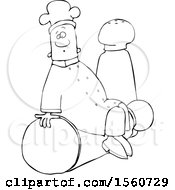 Clipart Of A Lineart Black Male Chef Sitting On Top Of A Tipped Salt Shaker In Front Of A Pepper Shaker Royalty Free Vector Illustration