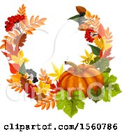 Poster, Art Print Of Fall Time Frame With Autumn Leaves And A Pumpkin
