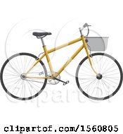 Clipart Of A Yellow Bicycle With A Basket Royalty Free Vector Illustration
