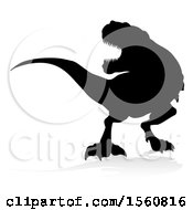 Poster, Art Print Of Black Silhouetted Tyrannossaurus Rex Dinosaur With A Shadow On A White Background