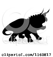 Poster, Art Print Of Black Silhouetted Triceratops Dinosaur With A Shadow On A White Background