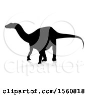 Clipart Of A Black Silhouetted Dinosaur With A Shadow On A White Background Royalty Free Vector Illustration