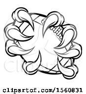 Clipart Of A Black And White Monster Claw Holding A Football Royalty Free Vector Illustration