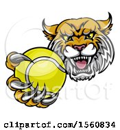 Tough Lynx Monster Mascot Holding Out A Tennis Ball In One Clawed Paw