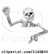 Poster, Art Print Of Cartoon Skeleton Waving And Pointing Down Over A Sign