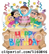 Clipart Of A Group Of Children Celebrating At A Birthday Party Royalty Free Vector Illustration by visekart