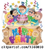 Clipart Of A Group Of Children Celebrating At A Birthday Party Royalty Free Vector Illustration by visekart