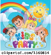 Clipart Of A Group Of Children Celebrating At A Birthday Party Royalty Free Vector Illustration