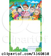 Clipart Of A Border Of A Group Of Children Celebrating At A Birthday Party Royalty Free Vector Illustration by visekart