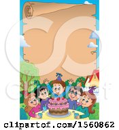 Clipart Of A Scroll Border Of A Group Of Children Celebrating At A Birthday Party Royalty Free Vector Illustration by visekart