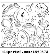 Poster, Art Print Of Lineart Jellyfish And Clownfish