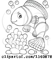 Poster, Art Print Of Lineart Clownfish With Bubbles