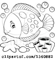 Clipart Of A Lineart Fish Royalty Free Vector Illustration