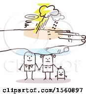 Clipart Of A Hand Protecting A Stick Dad Mom And Baby Royalty Free Vector Illustration