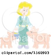Poster, Art Print Of Blond Female Farmer Tending To Her Pigs