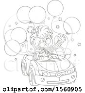 Poster, Art Print Of Lineart Clown Driving A Car With Balloons
