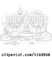 Clipart Of A Lineart House Facade Royalty Free Vector Illustration