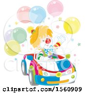 Poster, Art Print Of Clown Driving A Car With Balloons
