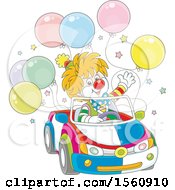 Poster, Art Print Of Cute Clown Driving A Car With Balloons