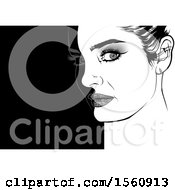 Clipart Of A Grayscale Female Face With Makeup On A White And Black Background Royalty Free Vector Illustration