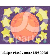 Clipart Of A Cratered Planet With Stars Royalty Free Vector Illustration