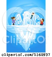 Clipart Of Children Carving Abc Out Of An Iceberg Royalty Free Vector Illustration