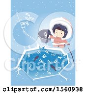 Poster, Art Print Of Happy Ice Age Girl By An Ice Pond With Fish And Letters