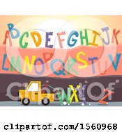 Clipart Of A Tow Truck With The Letters Of The Alphabet From The Junk Yard Royalty Free Vector Illustration