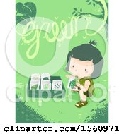 Clipart Of A Girl Collecting Plants With The Word Green Royalty Free Vector Illustration
