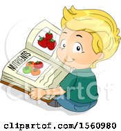 Boy Reading A Book About Food And Nutrients