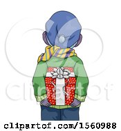 Poster, Art Print Of Rear View Of A Boy Holding A Christmas Present Behind His Back