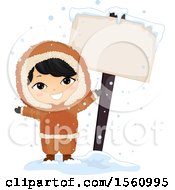 Happy Eskimo Boy By A Blank Sign