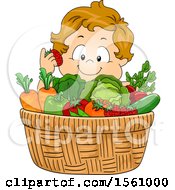 Poster, Art Print Of White Toddler Boy With A Basket Of Produce