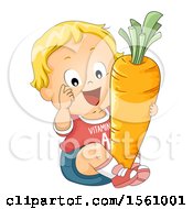 Blond Toddler Boy With A Giant Carrot And Vitamin A Shirt