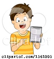 Poster, Art Print Of Brunette White Boy Holding A Tablet With Articles On The Screen