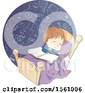 Sketched Boy Dreaming With A Book On His Bed