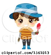 Brunette Boy Holding A Garden Shovel And Wearing A Hat