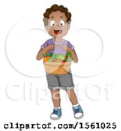 Clipart Of A Happy Boy Holding A Basket Of Produce Royalty Free Vector Illustration