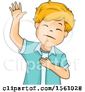 Poster, Art Print Of Boy Raising His Hand And Holding One Over His Heart