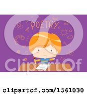 Poster, Art Print Of School Boy Writing Poetry With Icons And Text On Purple