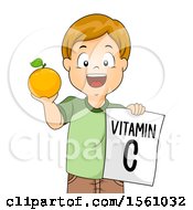 Boy Holding A Vitamin C Sign And Holding Up An Orange