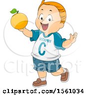 Boy Wearing A Vitamin C Shirt And Holding Up An Orange