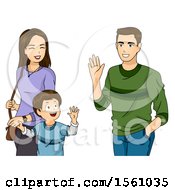 Poster, Art Print Of Boy Holding Hands With His Mom And Waving To His Dad