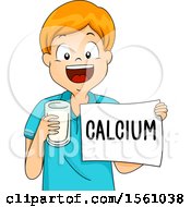 Boy Holding A Glass Of Milk And Calcium Paper