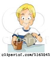Boy Watering A Potted Plant