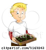 Poster, Art Print Of Boy Holding A Seed Bed With Sprouts