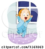 Poster, Art Print Of White Toddler Boy Jumping On A Bed