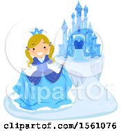 Poster, Art Print Of Blond Ice Princess Curtsying Near A Frozen Castle